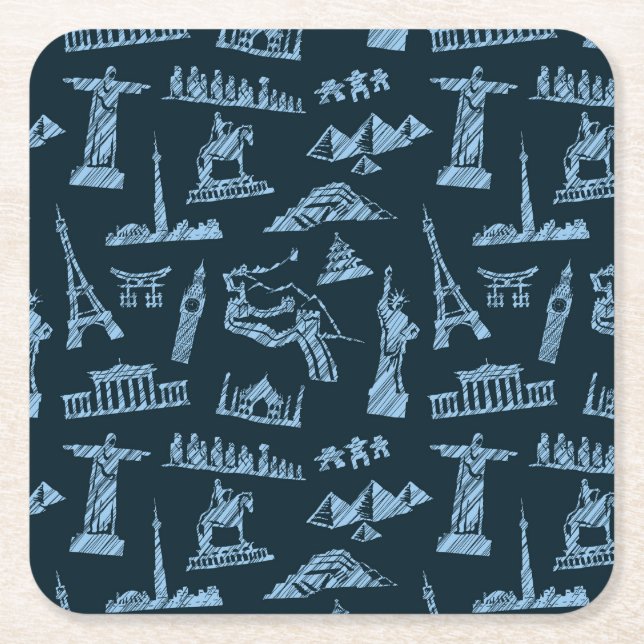 Reise-Muster im Blues-Muster Rechteckiger Pappuntersetzer (Vorderseite)