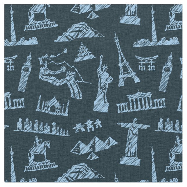 Reise-Muster im Blues-Muster Stoff (Nahaufnahme)