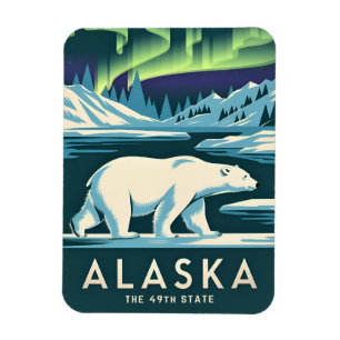 Reise nach Alaska Nördliches Licht Eisbär Vintage Magnet