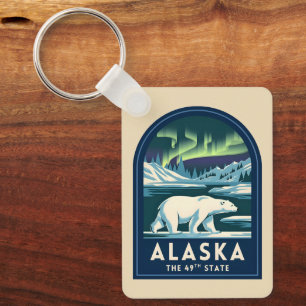 Reise nach Alaska Nordlichter Eisbär im Vintage-St Schlüsselanhänger