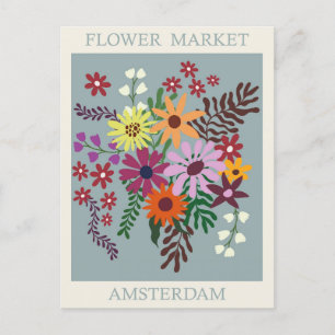 Reise nach Amsterdam Holland Blumenmarkt Vintage Postkarte