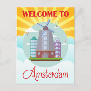 Reise nach Amsterdam Holland Vintage Willkommen Postkarte