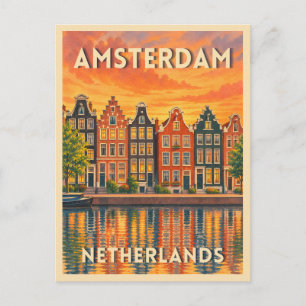 Reise nach Amsterdam Niederlande im Retro-Sonnenun Postkarte