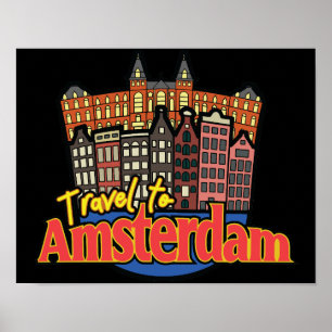Reise nach Amsterdam Niederlande Vintage Poster