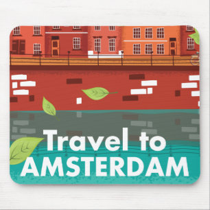 Reise nach Amsterdam Vintage-Plakat Mousepad