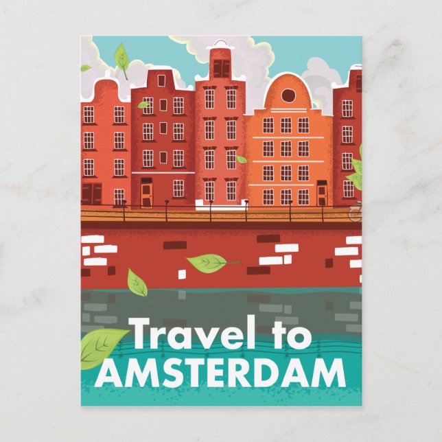 Reise nach Amsterdam Vintage Poster Postkarte (Vorderseite)