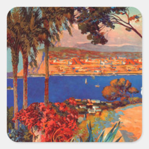 Reise nach Antibes Côte d'Azur im Vintage-Stil Quadratischer Aufkleber