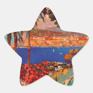 Reise nach Antibes Côte d'Azur im Vintage-Stil Stern-Aufkleber