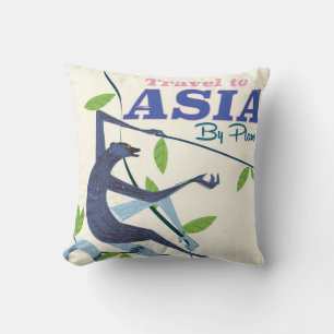 Reise nach Asien Affe Vintage-Reiseplakat Kissen