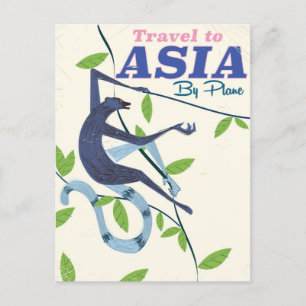 Reise nach Asien Affe Vintage-Reiseplakat Postkarte