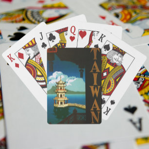 Reise nach Asien im Vintage-Stil, Taiwan Pagode me Spielkarten