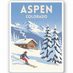 Reise nach Aspen Colorado im Winter Retro-Skiurlau Aufkleber