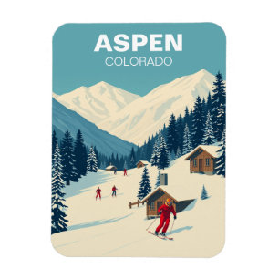 Reise nach Aspen Colorado Skifahren im Vintage-Sti Magnet