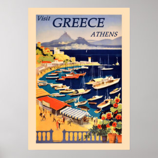 Reise nach Athen Griechenland Hafen Segelboot Vint Poster