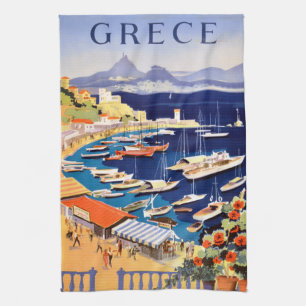 Reise nach Athen Griechenland im Vintage-Stil Geschirrtuch