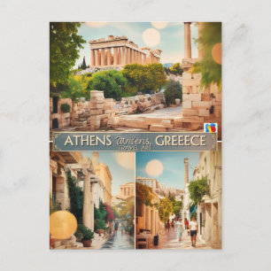 Reise nach Athen Griechenland Vintage 3 Foto Postkarte