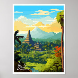 Reise nach Bali Indonesien Vintage-Illustration Poster
