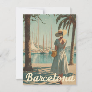 Reise nach Barcelona 50er Postkarte
