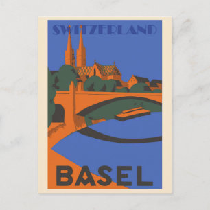 Reise nach Basel Schweiz Vintage Postkarte