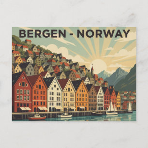 Reise nach Bergen Norwegen im Vintage-Stil Postkarte