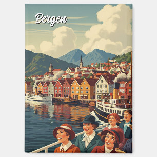 Reise nach Bergen Norwegen Vintage Magnet