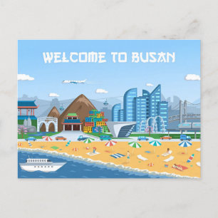 Reise nach Busan Südkorea im Retro-Stil Postkarte