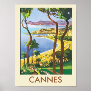 Reise nach Cannes Strand Szene Vintage Poster
