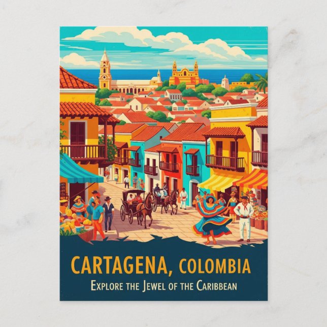 Reise nach Cartagena Kolumbien im Vintage-Stil Postkarte (Vorderseite)