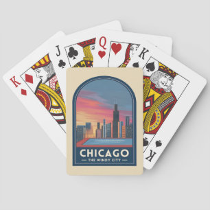 Reise nach Chicago im Vintage-Look - Sonnenunterga Spielkarten