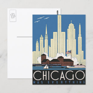 Reise nach Chicago im Vintage-Stil hat alles Stadt Postkarte