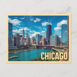 Reise nach Chicago im Vintage-Stil Postkarte