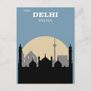 Reise nach Delhi Indien Stadt-Skyline Vintage Postkarte