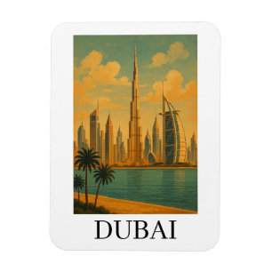 Reise nach Dubai im Vintage-Stil – Retro-Skyline d Magnet