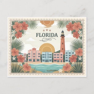 Reise nach Florida Miami Art Deco Leuchtturm Vinta Feiertagspostkarte