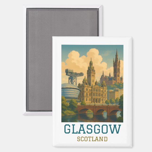 Reise nach Glasgow Schottland Vintage Magnet (Vorderseite/Rückseite)