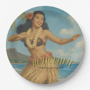 Reise nach Hawaii im Vintage-Stil Pappteller
