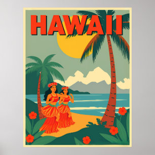 Reise nach Hawaii im Vintage-Stil Poster