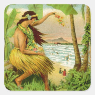Reise nach Hawaii im Vintage-Stil Quadratischer Aufkleber