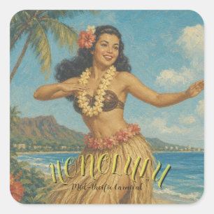 Reise nach Hawaii im Vintage-Stil Quadratischer Aufkleber