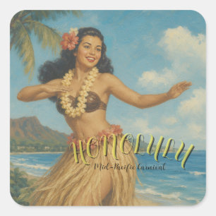 Reise nach Hawaii im Vintage-Stil Quadratischer Aufkleber