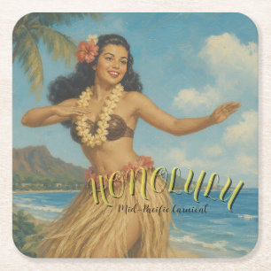 Reise nach Hawaii im Vintage-Stil Rechteckiger Pappuntersetzer