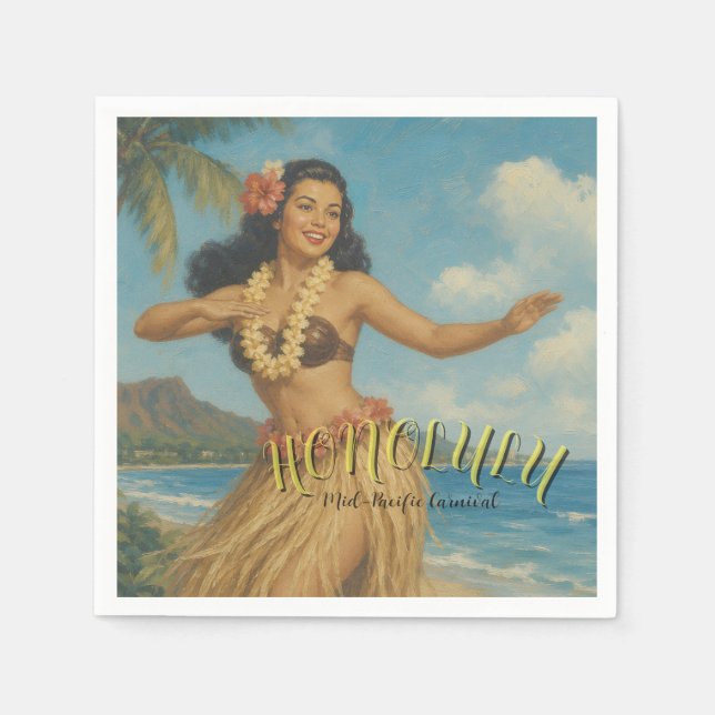 Reise nach Hawaii im Vintage-Stil Serviette (Vorderseite)