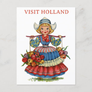Reise nach Holland Niederländische Frau Tulpe Vint Postkarte