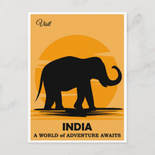 Reise nach Indien Elefant Vintage Postkarte