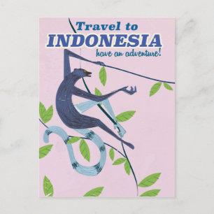 Reise nach Indonesien Affen Urlaub Vintage Poster Postkarte