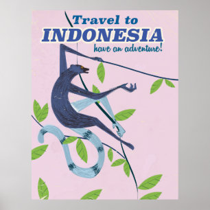 Reise nach Indonesien Affenvakation Vintage Poster