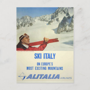 Reise nach Italien mit Alitalia Airlines Skifahren Postkarte