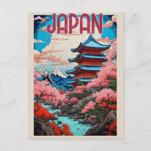 Reise nach Japan Vintage Pagode Kirschblüten Postkarte