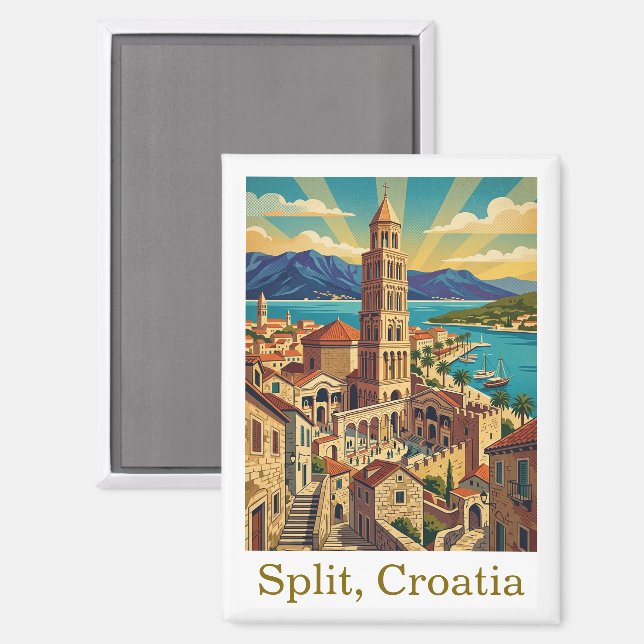 Reise nach Kroatien Dalmatien Split Vintage Magnet (Vorderseite/Rückseite)