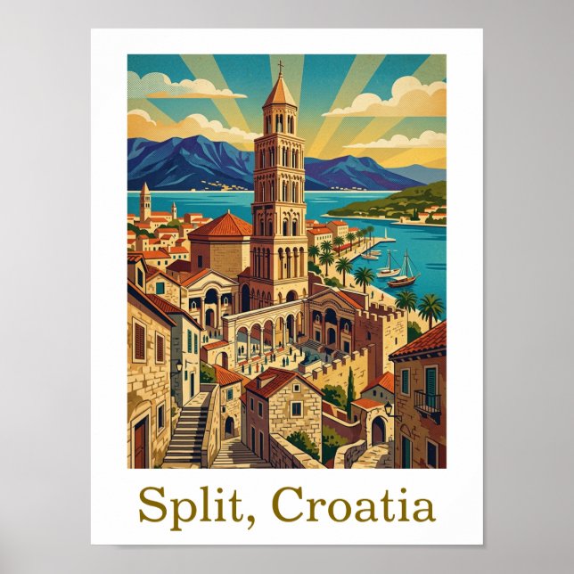 Reise nach Kroatien Dalmatien Split Vintage Poster (Vorne)